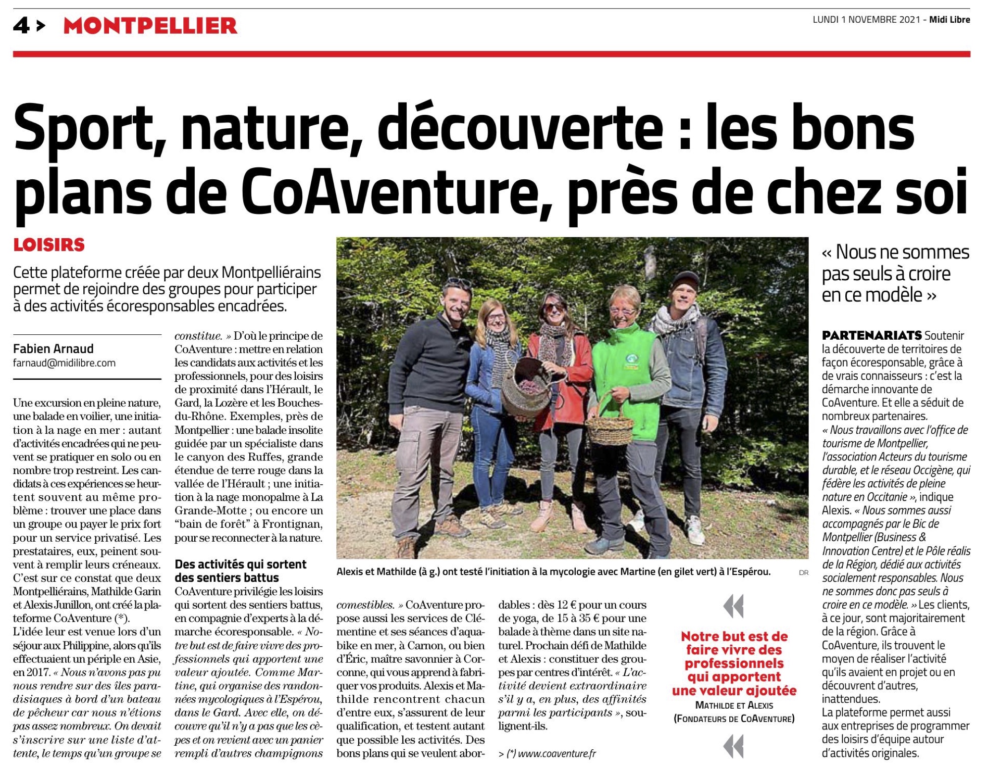 Article de CoAventure dans Midi Libre